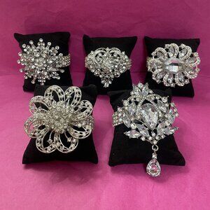 Brooch bracelets, Crystal stretch wristband, bridal party corsages
